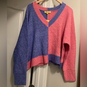 Circus NY Pink Purple Colorblock V-Neck Long Sleeve Pullover Sweater NWT